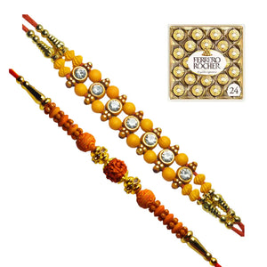 2 Rakhi - American Diamonds and Rudraksh Rakhis With Chocolate Box