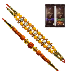 2 Rakhi - American Diamonds and Rudraksh Rakhis With Chocolate Box