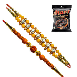 2 Rakhi - American Diamonds and Rudraksh Rakhis With Chocolate Box