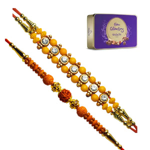2 Rakhi - American Diamonds and Rudraksh Rakhis With Chocolate Box