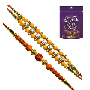 2 Rakhi - American Diamonds and Rudraksh Rakhis With Chocolate Box