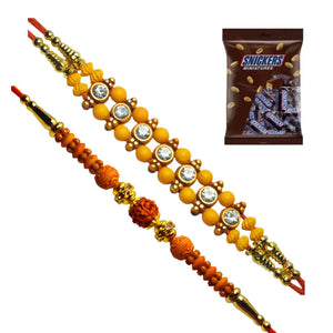 2 Rakhi - American Diamonds and Rudraksh Rakhis With Chocolate Box