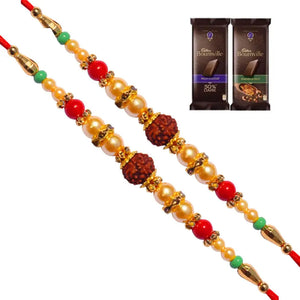 2 Rakhi - Designer Rudraksh Rakhi With Chocolate Box
