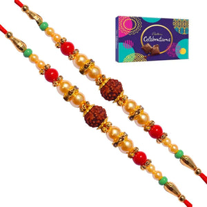 2 Rakhi - Designer Rudraksh Rakhi With Chocolate Box