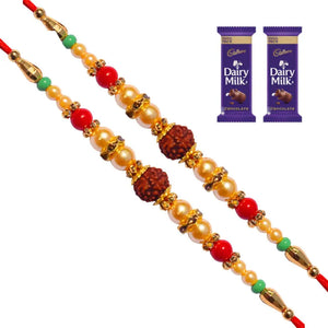 2 Rakhi - Designer Rudraksh Rakhi With Chocolate Box