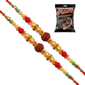 2 Rakhi - Designer Rudraksh Rakhi With Chocolate Box