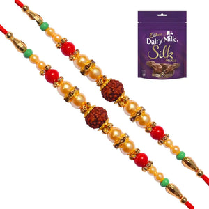 2 Rakhi - Designer Rudraksh Rakhi With Chocolate Box