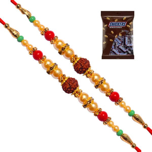2 Rakhi - Designer Rudraksh Rakhi With Chocolate Box