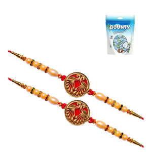 2 Rakhi - Designer Red Peacock Rakhis With Chocolate Box