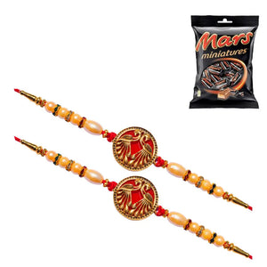 2 Rakhi - Designer Red Peacock Rakhis With Chocolate Box