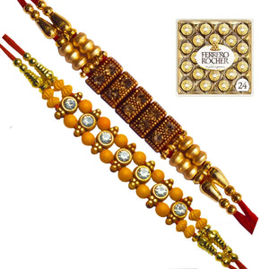 2 Rakhi - American Diamond Rakhis With Chocolate Box
