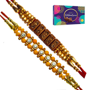 2 Rakhi - American Diamond Rakhis With Chocolate Box
