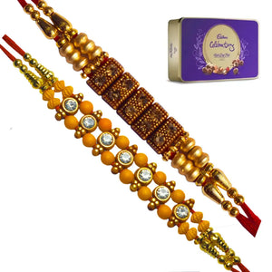 2 Rakhi - American Diamond Rakhis With Chocolate Box