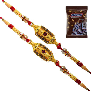 2 Rakhi - Beautiful Golden Color Rakhi With Chocolate Pack