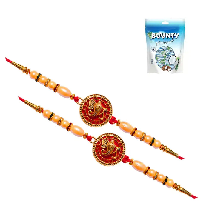 2 Rakhi - Ganesha Rakhis With Chocolate Box