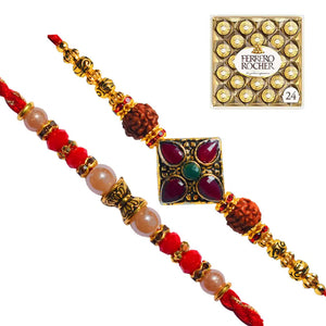 2 Rakhi - Pearls and Fancy Rakhi Set with Chocolate Pack