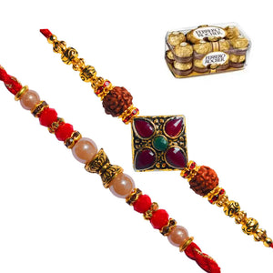 2 Rakhi - Pearls and Fancy Rakhi Set with Chocolate Pack