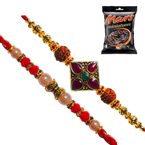 2 Rakhi - Pearls and Fancy Rakhi Set with Chocolate Pack