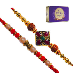 2 Rakhi - Pearls and Fancy Rakhi Set with Chocolate Pack