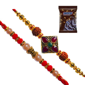 2 Rakhi - Pearls and Fancy Rakhi Set with Chocolate Pack