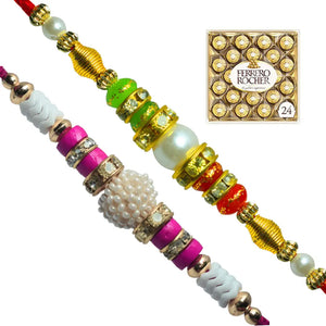 2 Rakhi - Pearls Rakhis with Chocolate Box