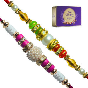 2 Rakhi - Pearls Rakhis with Chocolate Box