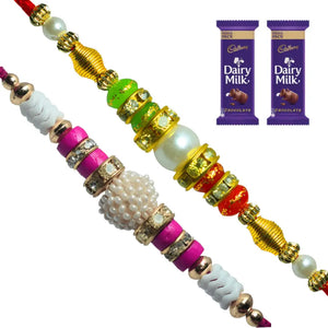 2 Rakhi - Pearls Rakhis with Chocolate Box