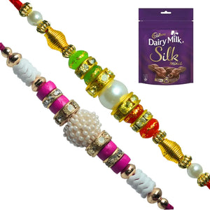 2 Rakhi - Pearls Rakhis with Chocolate Box