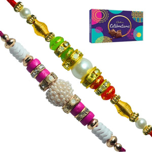 2 Rakhi - Pearls Rakhis with Chocolate Box