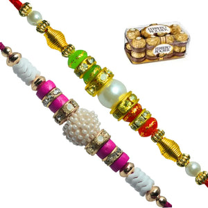 2 Rakhi - Pearls Rakhis with Chocolate Box