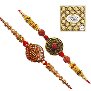 2 Rakhi - Designer Round Pendant Rakhis With Chocolate Box