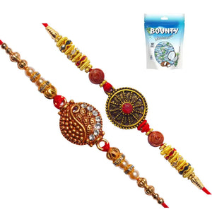 2 Rakhi - Designer Round Pendant Rakhis With Chocolate Box