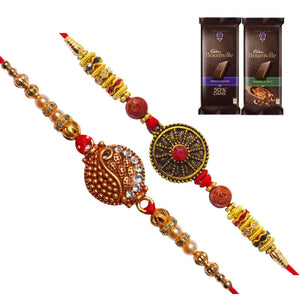2 Rakhi - Designer Round Pendant Rakhis With Chocolate Box