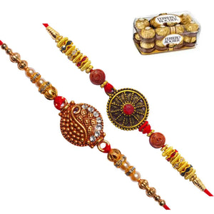 2 Rakhi - Designer Round Pendant Rakhis With Chocolate Box