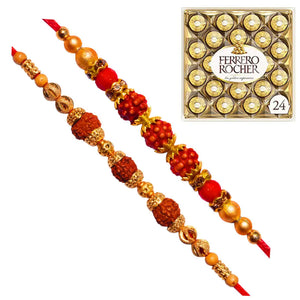 2 Rakhi - Beautiful Rudraksh Rakhi Set with Chocolate Box