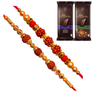 2 Rakhi - Beautiful Rudraksh Rakhi Set with Chocolate Box