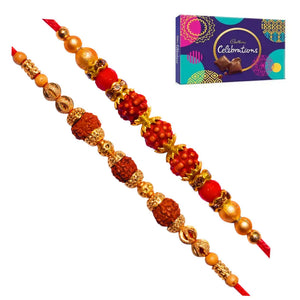 2 Rakhi - Beautiful Rudraksh Rakhi Set with Chocolate Box