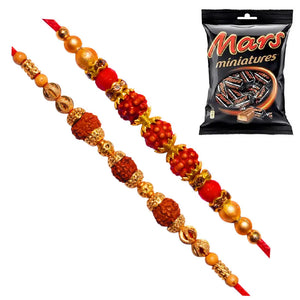 2 Rakhi - Beautiful Rudraksh Rakhi Set with Chocolate Box