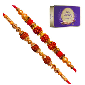2 Rakhi - Beautiful Rudraksh Rakhi Set with Chocolate Box