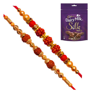 2 Rakhi - Beautiful Rudraksh Rakhi Set with Chocolate Box