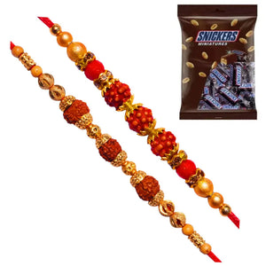 2 Rakhi - Beautiful Rudraksh Rakhi Set with Chocolate Box