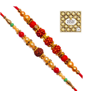 2 Rakhi - Rudraksh Rakhi Set With Chocolate Box