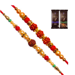 2 Rakhi - Rudraksh Rakhi Set With Chocolate Box