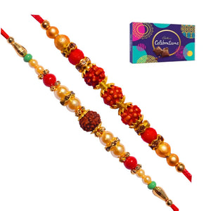 2 Rakhi - Rudraksh Rakhi Set With Chocolate Box