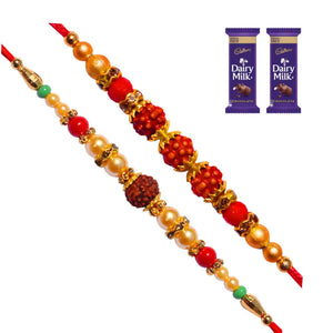 2 Rakhi - Rudraksh Rakhi Set With Chocolate Box