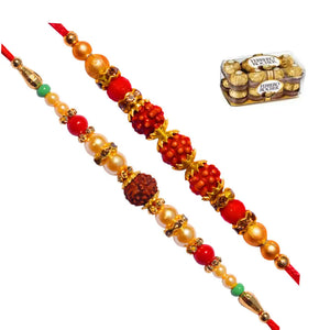 2 Rakhi - Rudraksh Rakhi Set With Chocolate Box