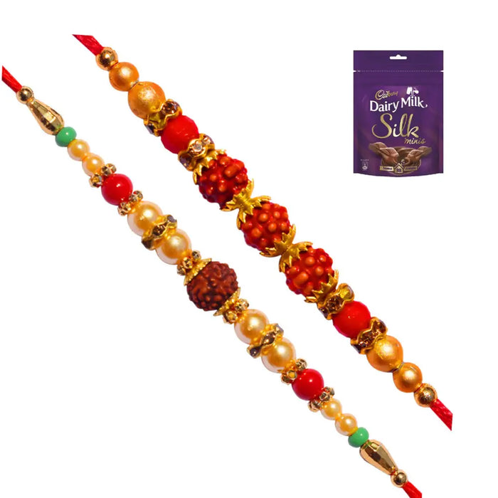 2 Rakhi - Rudraksh Rakhi Set With Chocolate Box