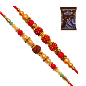 2 Rakhi - Rudraksh Rakhi Set With Chocolate Box