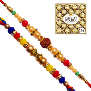 2 Rakhi - Crystals and Rudraksh Rakhi With Chocolate Box