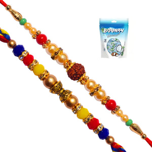 2 Rakhi - Crystals and Rudraksh Rakhi With Chocolate Box